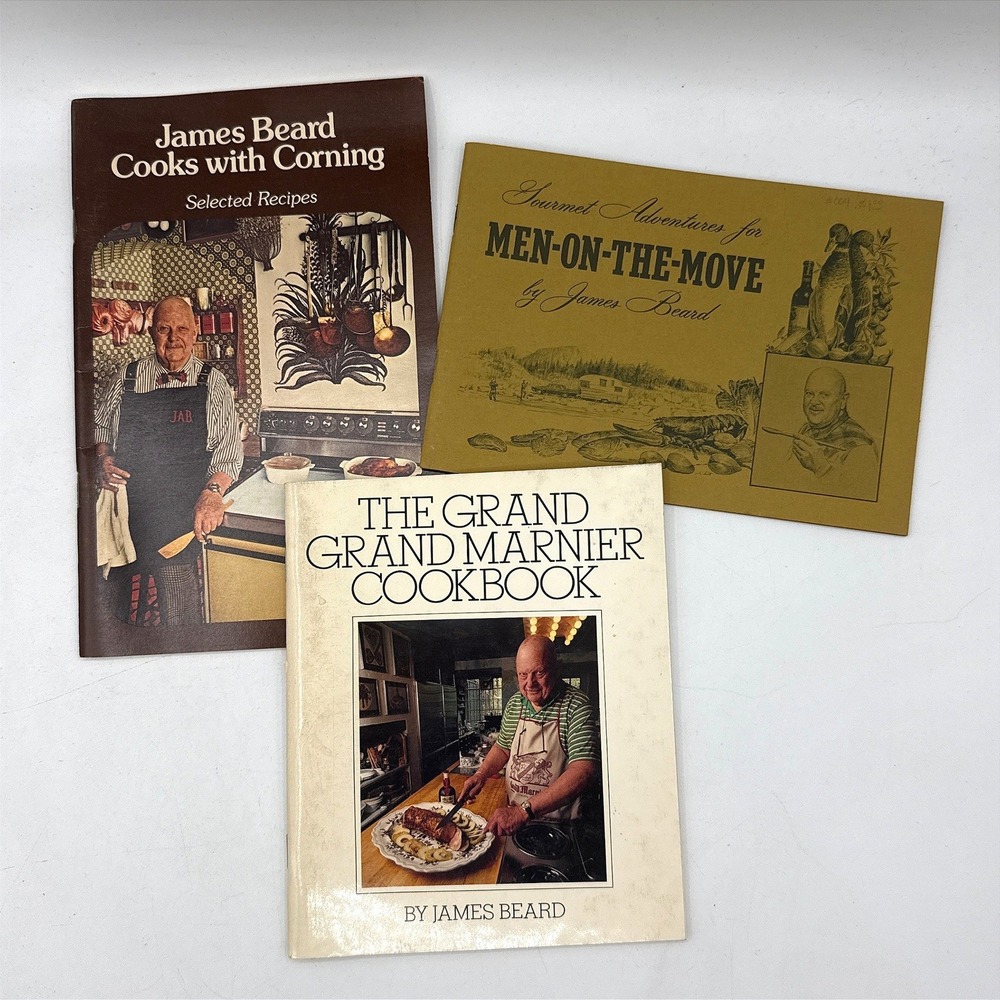 James Beard Vintage Cookbook Lot 3pc Men-on-the-Move Grand Marnier Corning 1970s